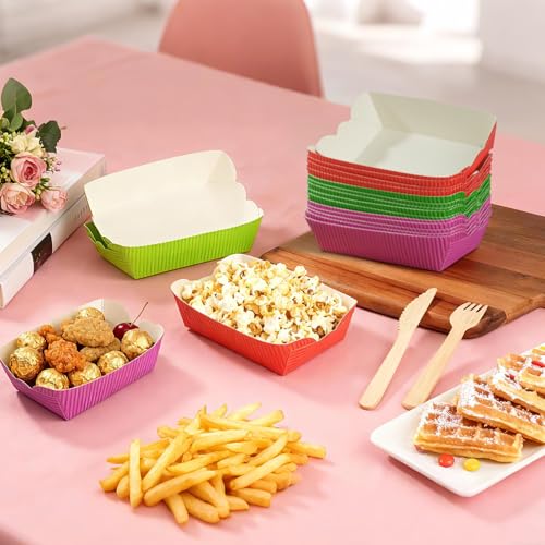 60 Pack Paper Food Trays, 2lb Pack Disposable Serving Trays, Disposable Paper Boat Plates Containers, Colorful Food Holder Trays for French Fries Nachos Snack Hot Dog Taco BBQ Popcorn (60 Pack)
