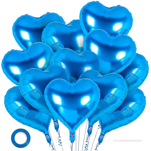 Image of 12 Pcs Blue Heart Balloons,18 Inch Heart Foil Balloons Love Balloon Valentine Balloon for Birthday Party Wedding Engagement Party Baby Shower Valentine Day Decorations