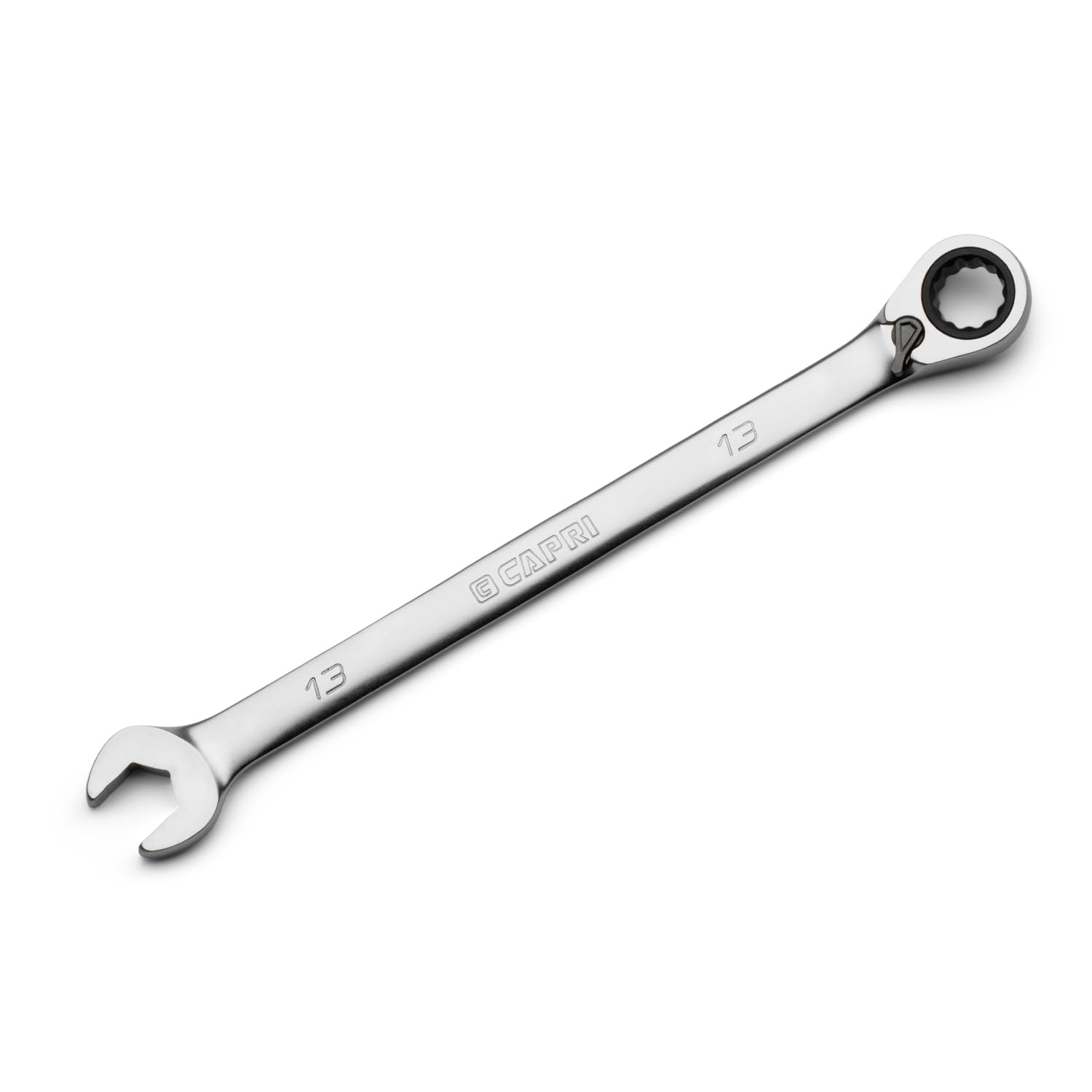 Capri Tools 13 mm 120-Tooth Ultra-Smooth Reversible Ratcheting Combination Wrench, XL Long Series, Metric, 12-Point