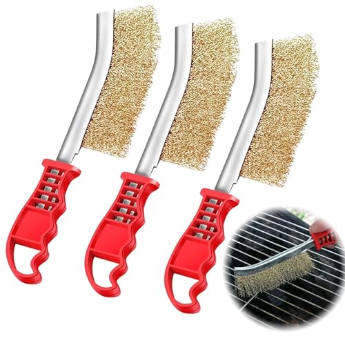Grillbürste 3er Set - Messing & Nylon Borsten, für Rost,...