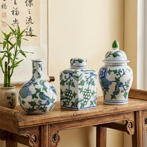 Set of 3 Porcelain Ginger Jar, Chinoiserie Vase for Bedroom