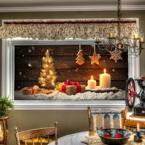 Vinilo para ventana con árbol navideño y decoración miniatura 1