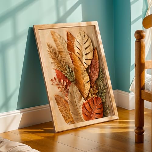 Image of NoWorries 3D Tropical Leaf Wall Painting with Frame Set of 1 | Premium Textured Botanical Leaves Artwork, Luxury Nature Wall Decor for Living Room, Bedroom, Office and Home Decoration (3d Art-6,13x19inch)