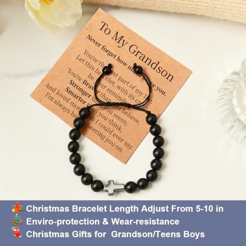 Image of Lamyba Easter Gifts for Kids /Teens /Girls, Christian Natural Stone Beaded Bracelets, Easter Basket Stuffers Essentials, Adjustable Cross Bracelets, Blue /Black
