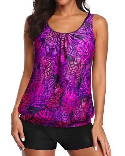 Image of Aqua Eve Two Piece Women's Tankini Swimsuits Blouson Swim Tank Top with Shorts Modest Bathing Suits