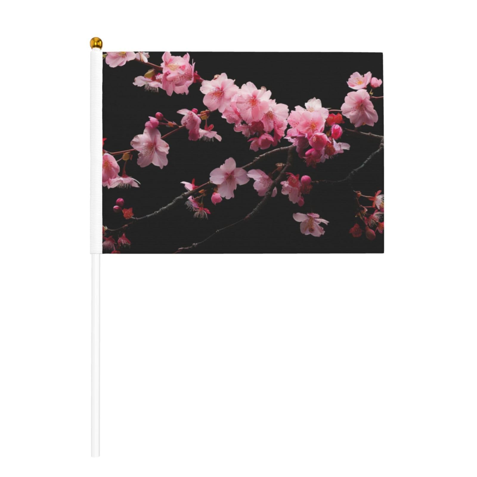 Miniature Japanese Cherry Flowers Print Handheld Flag Party Supplies for Parades World Cup Festival Events Flags