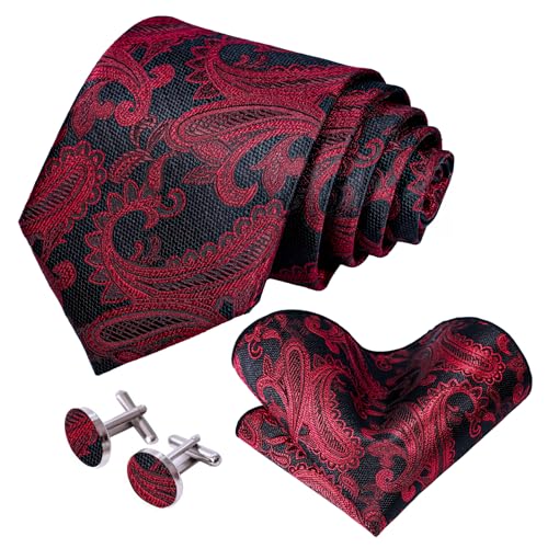 Image of 5PCS Mens Silk Tie, Pocket Square, Cufflinks, Drilled Tie Ring and Lapel Pin Set for Wedding Groom Party