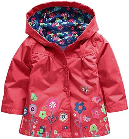Wennikids Baby Girl Kid Waterproof Floral Hooded Coat Jacket Outwear Raincoat Hoodies XX-Large Red