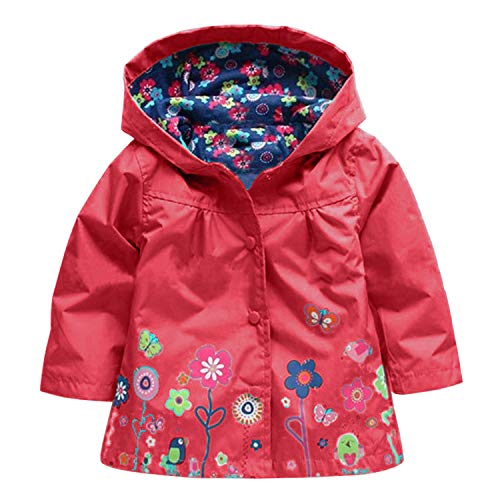 Wennikids Baby Girl Kid Waterproof Floral Hooded Coat Jacket Outwear Raincoat Hoodies Xx-Large Red #TOP13