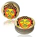 Produktbild Chic-Net Holz Plug hell Buddha Kopf handbemalt orange gelb Tunnel Organic Ohrschmuck Ohrstecker Ohrringe 18 mm