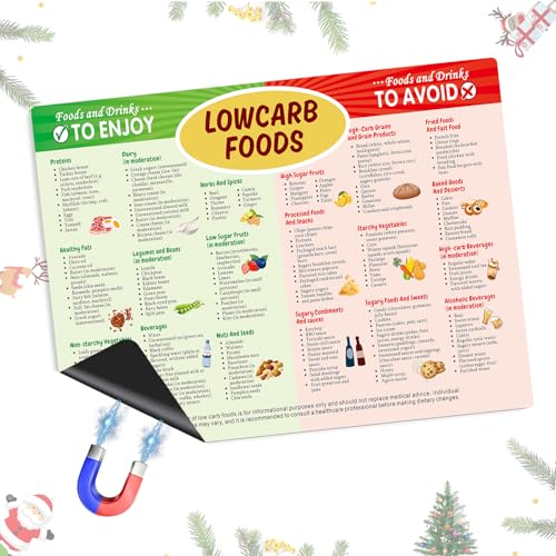 Image of Low Carb Food Guide Fridge Magnets Low Carb Food Cheat Chart, Beginner’s Low Carb Diet Quick Guide with Meal Plan Refrigerator Magnets,Healthy Food List, Diabetic-Friendly Reference Magnet,8x12in