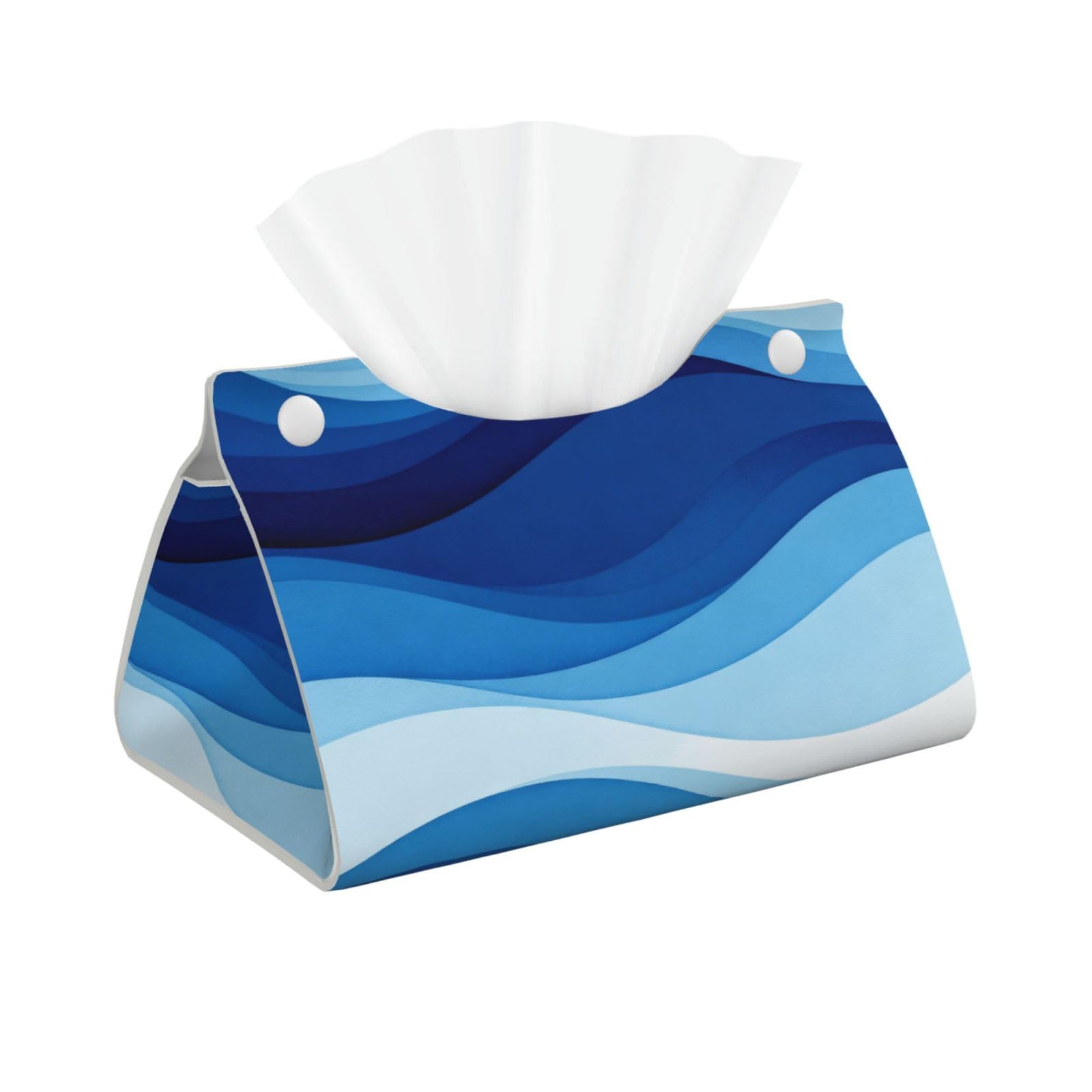 Wave Lines Pattern Long Leather Tissue Box Cover-Waterproof PU Leather Tissue Holder for Bathroom, Decorative Rectangular Tissue Case