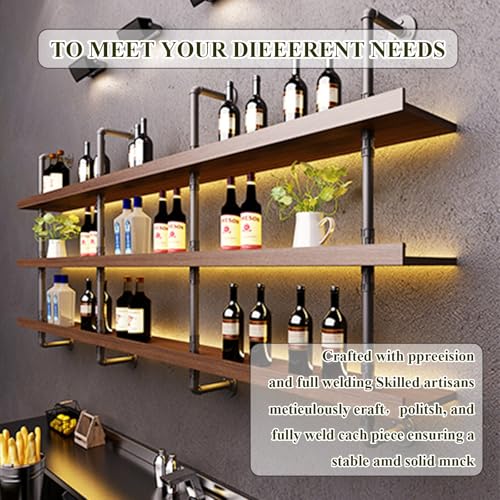 Étagère à vin murale LED et bois rustique pour cuisine