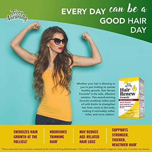 Terry Naturally Hair Renew Formula (2 Pack) - 60 Softgels - Supports Healthy Hair Growth, Nourishes Thinning Hair, Contains Millet Seed Oil, Horsetail, Biotin & Folic Acid - Gluten-Free - 60 Servings #TOP1