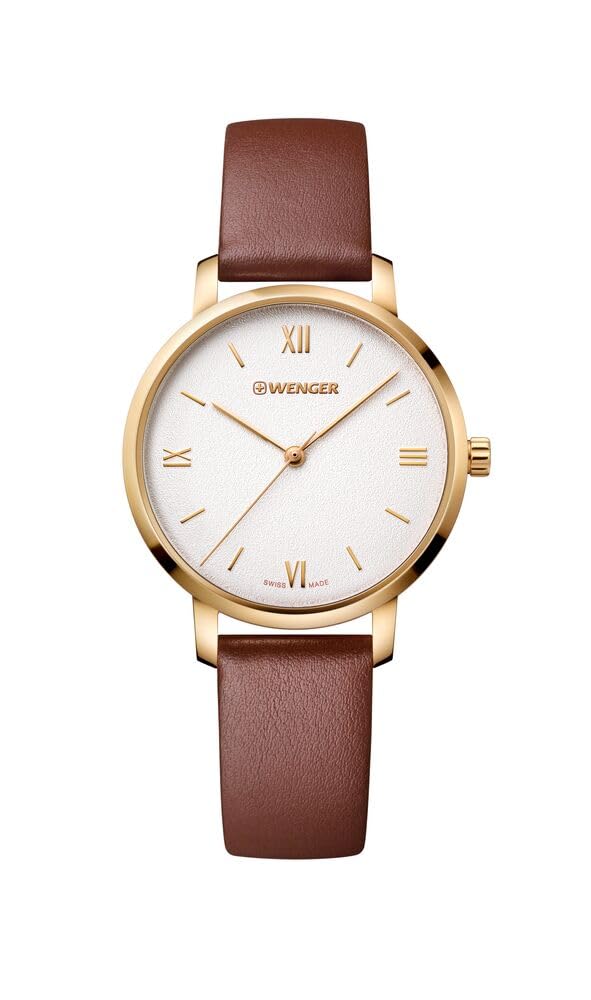 WENGER Damen Armbanduhr Lederarmband Metropolitan Donnissima Ø 38mm, Swiss Made, Analog Quarz, Wasserdicht bis 100m