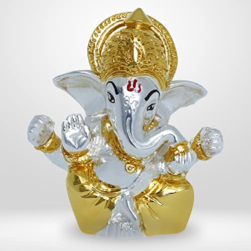 Image of Neodrift Ganesh Idol for Car Dashboard (Real 24kt & 999 Silver Plated, Dual-Tone Gold & Silver) (Model ND02) - Enhance Your Drive