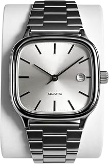 ساعة للرجال - تصميم انالوج مقاوم للماء مع سوار ستانلس ستيل فضي | ساعة كلاسيكية للرجال | ساعة رجالية كلاسيكية | ساعات يد رجاليه | ساعات للرجال