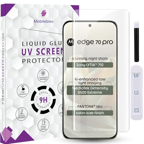 Image of Premium HD+ UV Tempered Glass Screen Protector For Motorola Edge 70 Pro 5G (6.8 Inch, Pack of 1) Full Adhesive UV Curved Screen Protector Case Friendly HD Clarity with installation kit