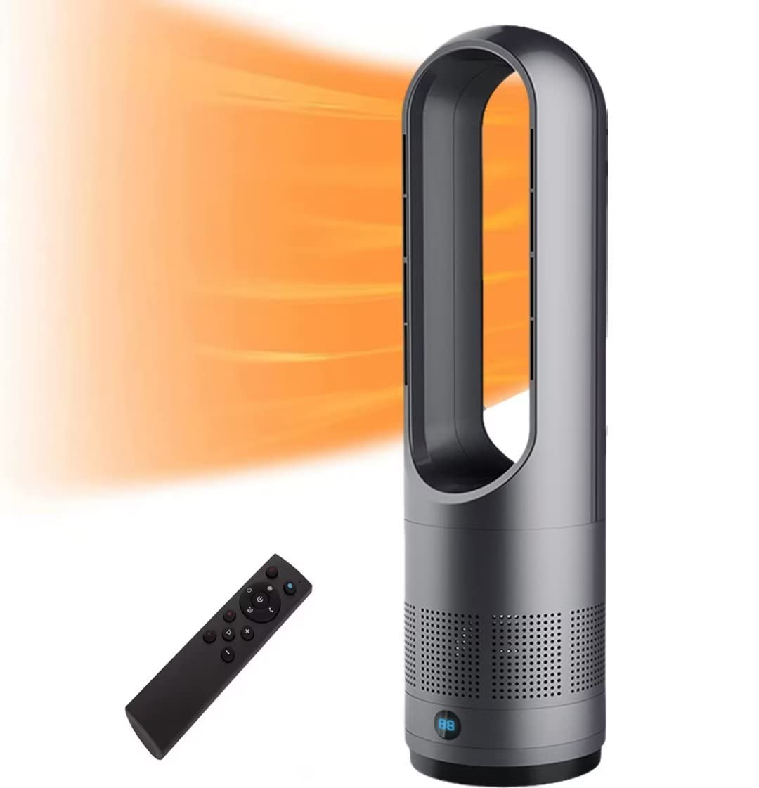 Bezłopatkowy wentylator wieżowy 40 W, cichy wentylator kolumnowy z pilotem zdalnego sterowania, wyświetlaczem LED, 8 stopni prędkości i oscylacją 80°, do pokoju, biura i salonu, kolor czarny szary
