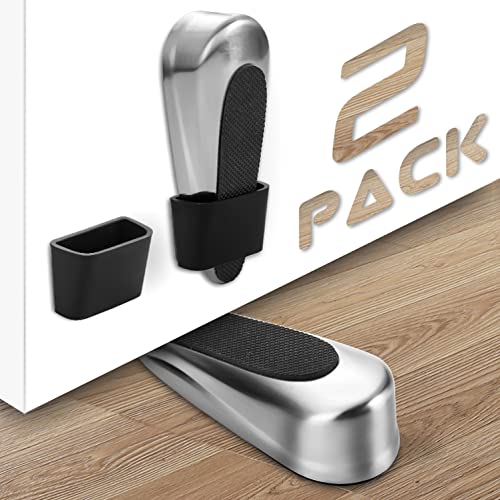 Artsper 2 Stück Türstopper, robuster Stopper, Keil hält Türen fest und splittert nicht, aus Gummi-Zinklegierung, für Zuhause, Büro, funktioniert auf allen mit Stoppern Wandschutz (Silber) Cover