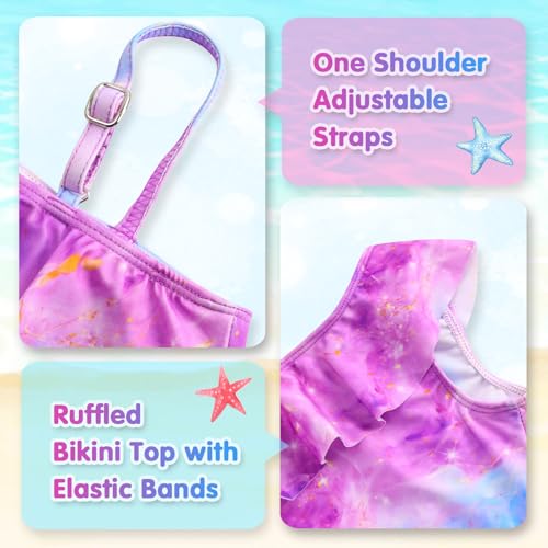 Image of Girls Tankini Swimsuit Two Piece Bathing Suit Colorful Toddler Kids Ruffle Swimwear Adjustable Strap Summer Beach