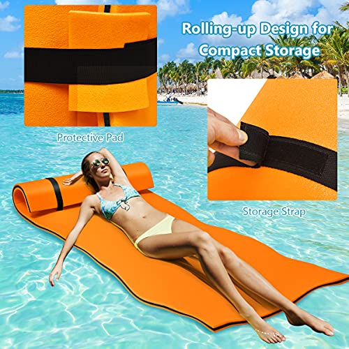 Gymax Floating Water Mat, Thick Swimming Floating Foam Pad Hammock With Rolling Pillow Design, Portable 3-Layer Water Raft Mattress For Water Activities Swimming Pool, Lake, Sea (Orange, 87 X 36 Inch) #TOP1