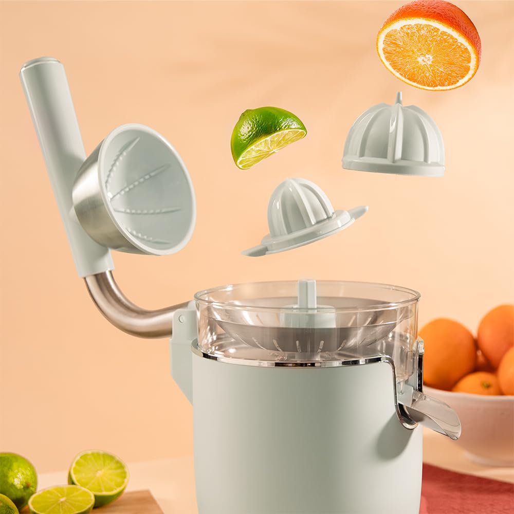 Cecotec Elektro-Zitruspresse - Orangen und Zitrusfrüchte - Xqueeze RetroJuice 1000 Blue. 1000W, Edelstahlfilter, 2 abnehmbare Konen in unterschiedlichen Größen, Hebel und Tropfstopp-System