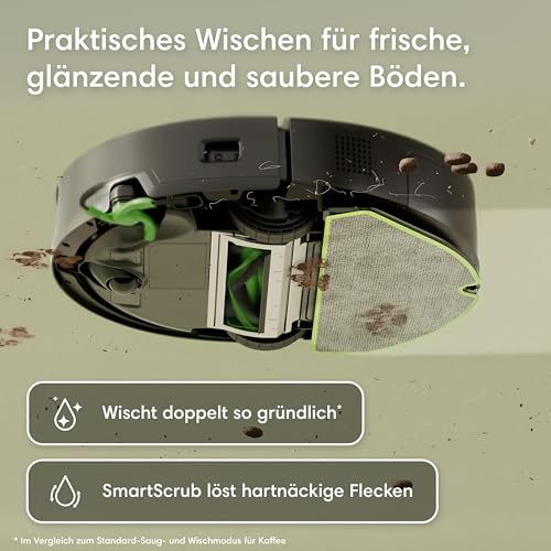 iRobot Roomba® 115 Combo Saug- und Wischroboter, 15k Pa Saugleistung, Bürsten und Wischpad reichen, Navigation mit Clearview™ LiDAR, Schwarz – Ansicht 4