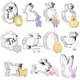 Easter Cookie Cutters, 11 Pieces Easter Bunnies, Chickens, Eggs, Sheep, Dogs, Ducks, and Butterfly...