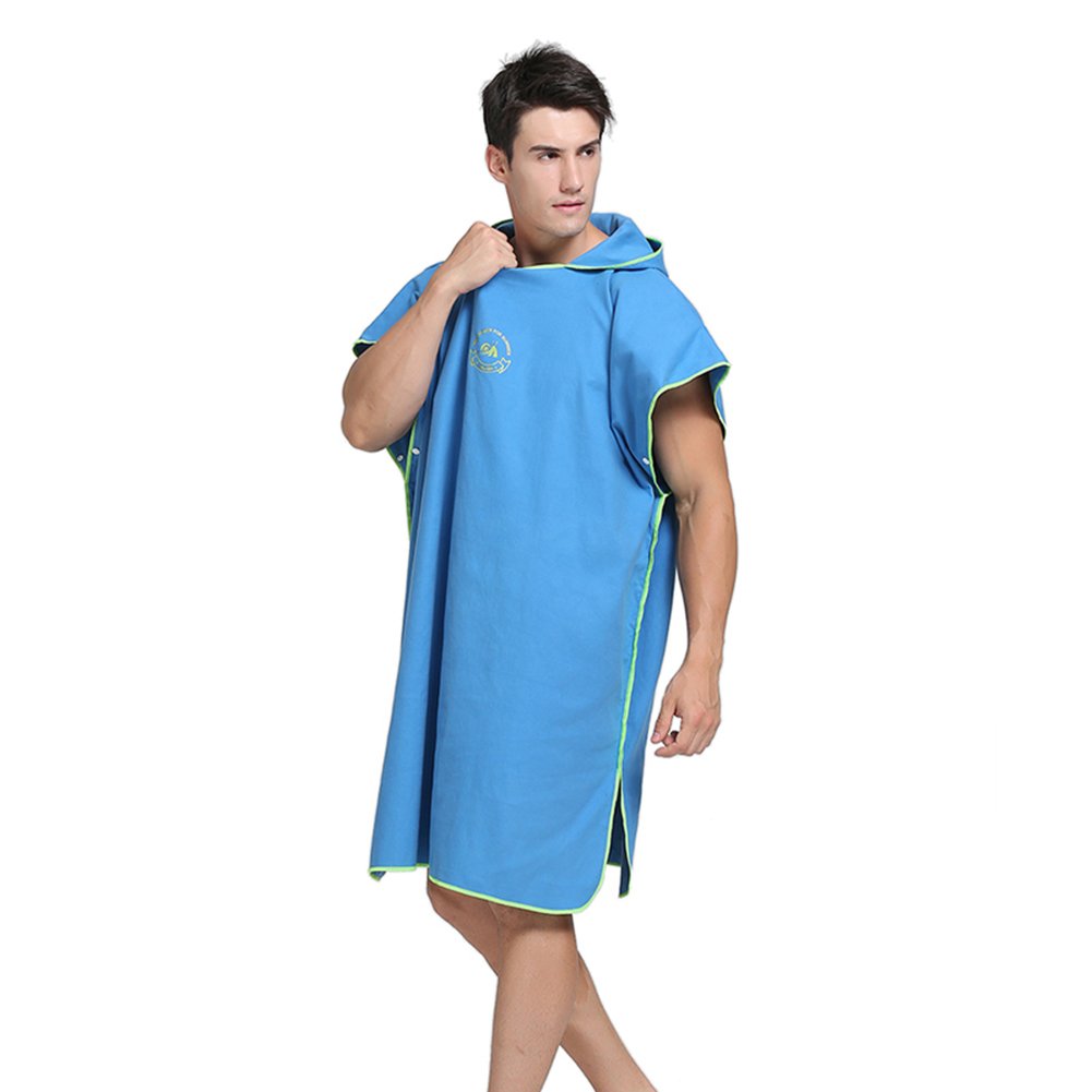Poncho à capuche pour la plage, la natation, le surf (bleu)