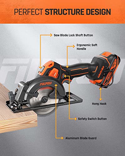 Fiilpow 4-1/2 Inch Cordless Circular Saw, 20V Mini Circular Saw Cordless 5500 Rpm & 2.0Ah Battery & Fast Charger, 3 Blades (24 Tct/80 Hcs/60 Diamond) For Wood, Soft Metal And Tile - Mc8 Pro #TOP2