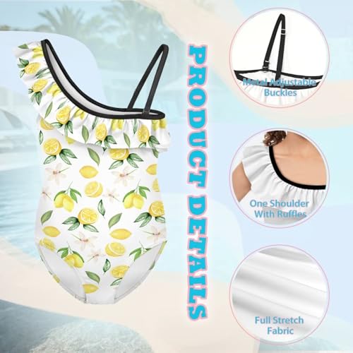 One Piece Swimsuit for Girls One Shoulder Ruffle Swimwear with Adjustable Strap Summer Vacation Suits 3-14Y3