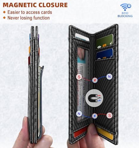 Magnetic Closure Slim Wallet-Genuine Leather Front Pocket Wallet for Men,RFID Blocking,Holds 12 Cards and Money Clip3