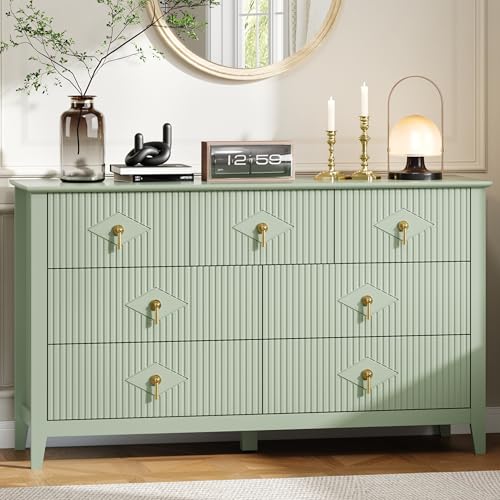 GarveeHome Fluted Dresser for Bedroom, 54 in Wide 7-Drawer Wood Dresser, Modern Chest of Drawers, Storage Organizer Cabinet for Living Room, Hallway,
