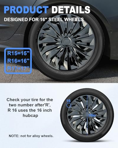 Image of ABX Hubcaps,16 inch hubcaps Set of 4, Wheel Rim Cover ABS Material, Snap On Car Truck SUV Replacement, for Toyota Camry Nissan Mazda etc, Black