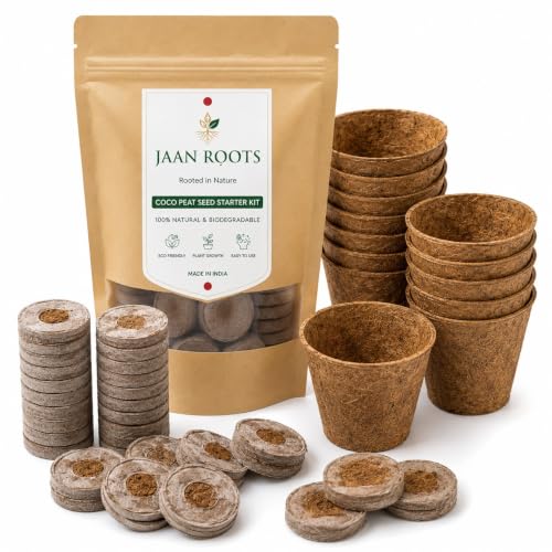 Image of Organic Seed Starter Kit (Kerala Coir) - 5 Biodegradable Coir Pots + 20 Cocopeat Pellets (35 mm) | Zero-Transplant-Shock Seedling Germination Set