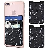 Cell Phone Card Holder, Stick on Wallet for Back of Phone, 3M Adhesive Ultra Slim Phone Pocket ID Credit Card Holder Sleeves Pouch Compatible iPhone, Samsung Galaxy, All Smartphones - 2Pack (Marble)