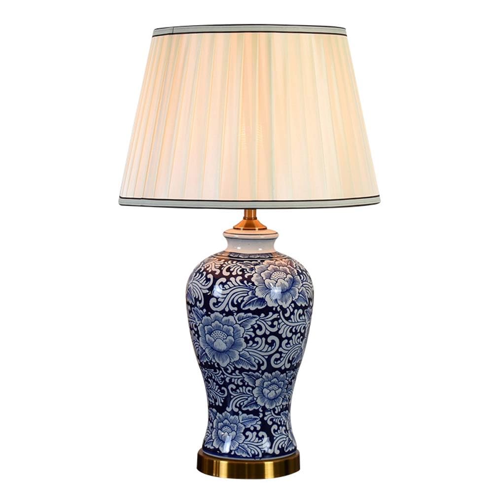 asdchZen Oriental Hand-Painted Blue And White Flowers Ceramic Table Lamps,E27 Button Switch Nightstand Lamp Living Room Bedroom Bedside Desk Lamp-2,1