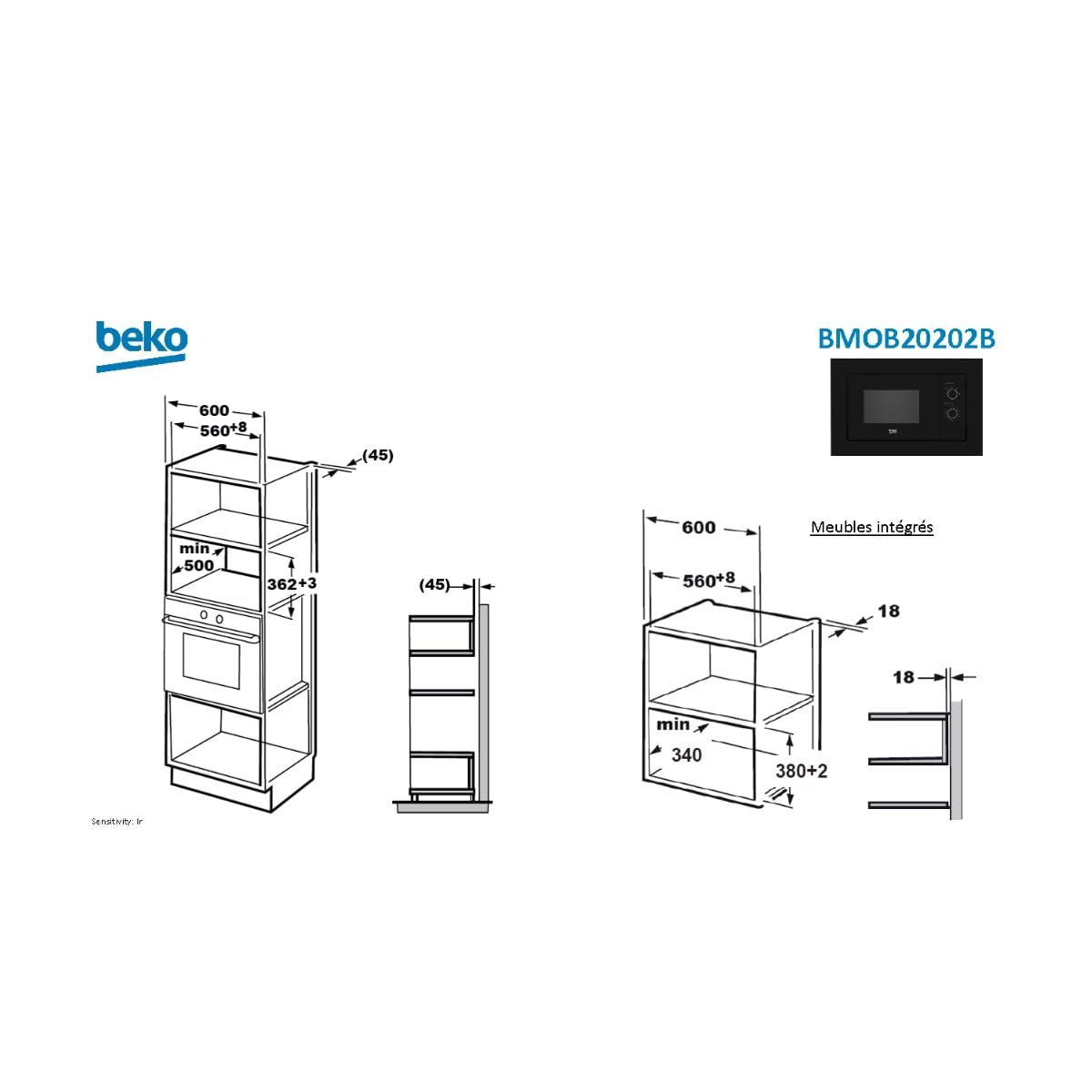 Micro-onde Solo Encastrable 20l 800w Noir - BMOB20202B