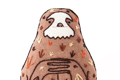 Image of Kiriki Press DIY Embroidery Doll Kit - Skill Level 1 - Beginner to Advanced Embroidery Kits for Adults Teens (3 Skill Levels) Animal Embroidery Kit - Screen Printed Pattern (Sloth - Level 1)