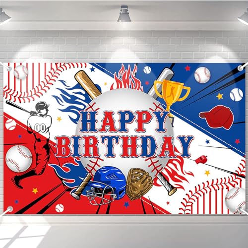 Avezano Baseball Happy Birthday Backdrop Banner Baseball Birthday Party Decorations Baseball Sports Themed Birthday Party Banner for Boys Kids Teens 70.8 x 43.3 Inch