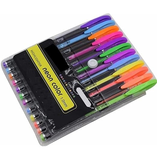 Image of Freedy 12Pcs Neon Color Set Neon Metallic Fluorescence Highlighter Pastel Gel Pen For Art Sketch Doodle Painting Drawing Kids Gift A