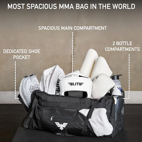 Elite Sports Monster MMA Duffel Bag – Large 44L Cordura Sports Bag w/Mesh Shoe Compartment & Adjustable Strap – MMA, BJJ, Martial Arts Gear – Fits Gi, Headgear, Shin Guards, Rash Guards & More2