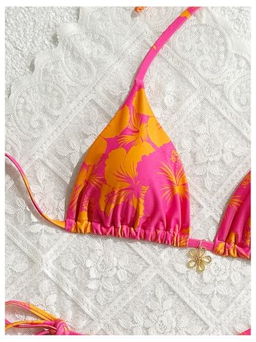 GORGLITTER Women's Floral Bow String Bikini Set Triangle Halter Swimsuit High Cut Summer Bathing Suit Swimwear 20253