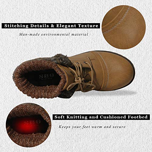 Women’s Knitted Cuff Ankle Booties Lace up Combat Boots Folded Collar Stylish Snow Boots Hiking Shoes4