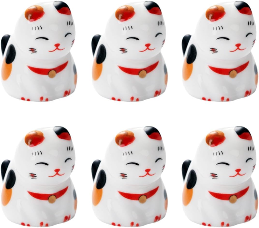Uonlytech 6pcs Ceramic Chopstick Holder Set Japanese Style Cat Shape Chopsticks Rest Holder Easy to Clean Tableware Organizer for Dining and Entertaining