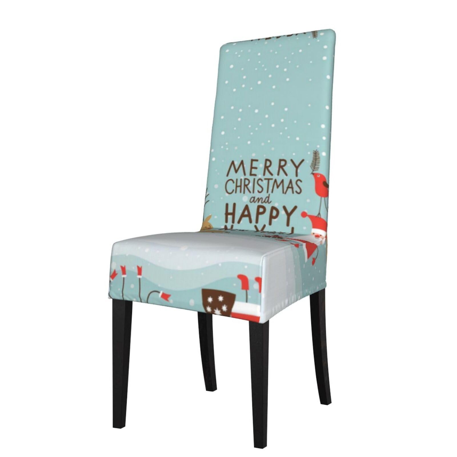 YYHWHJDE Merry Christmas And Happy New Year Prints Dining Chair Throw Covers - Stretchable Slipcovers, Ideal for Renewing Furniture & Protecting from Kids & Pets!