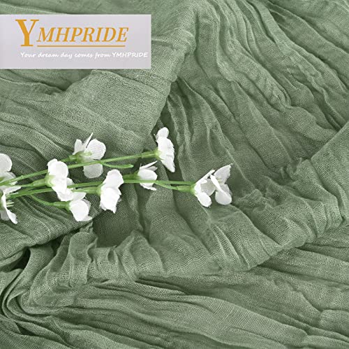 YMHPRIDE 2 Packs Cheesecloth Table Runner, 35"x120" Sage Green Rustic Gauze Fabric Boho Table Runner - Image 4