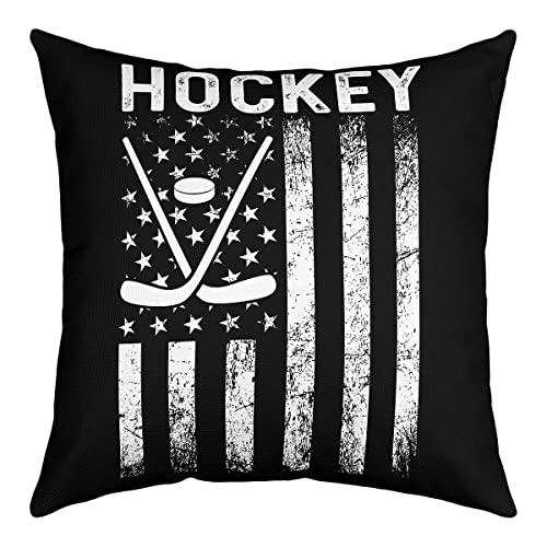 Manfei Eishockey-Kissenbezug, Retro, weiße Streifen, amerikanische Flagge, Druck, Kissenbezug für Wohnzimmer, wettbewerbsfähige Teamwork-Spiele, Couch, 50.8x50.8 cm Cover