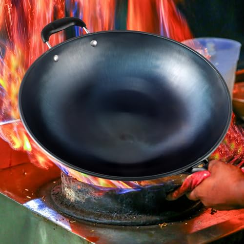 Wok pequeño de hierro con mango de madera 34 cm miniatura 3